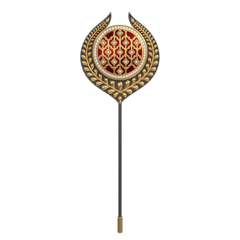 Ornate Luxe, Leaf Classic Lapel with CZ Diamonds, 18kt Gold & Black Ruthenium Plating and Enamel on Brass.