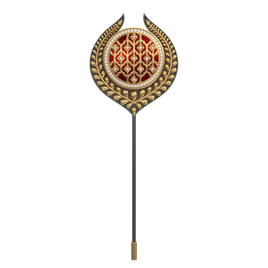 Ornate Luxe, Leaf Classic Lapel with CZ Diamonds, 18kt Gold & Black Ruthenium Plating and Enamel on Brass.