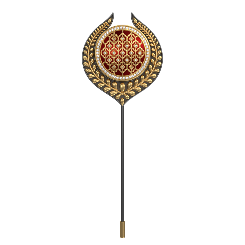 Ornate Luxe, Leaf Classic Lapel with CZ Diamonds, 18kt Gold & Black Ruthenium Plating and Enamel on Brass.