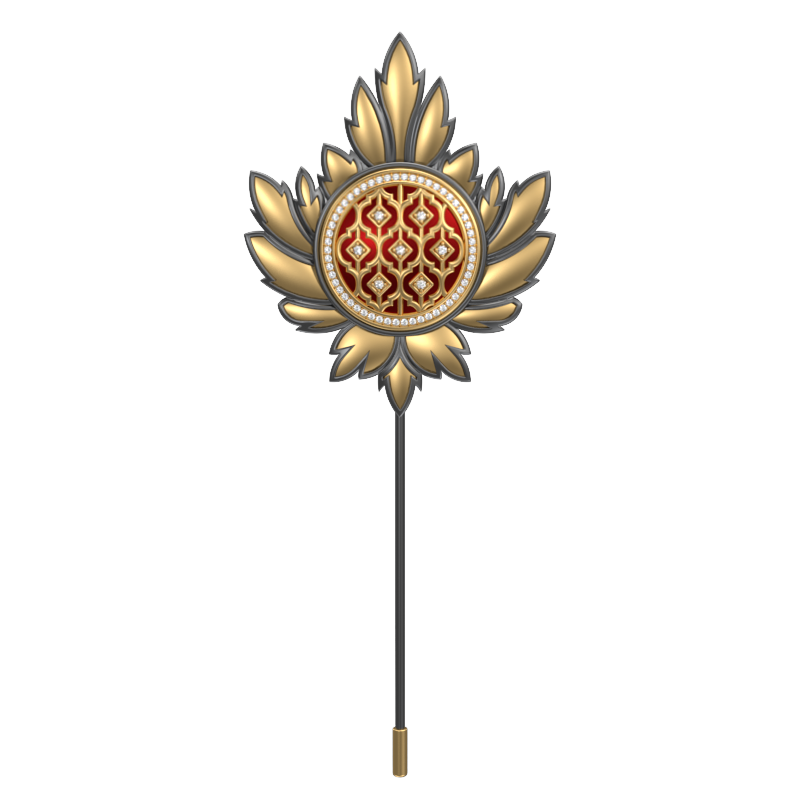 Ornate Luxe, Maple Classic Lapel with CZ Diamonds, 18kt Gold & Black Ruthenium Plating and Enamel on Brass.