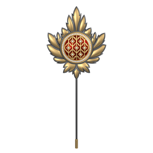 Ornate Luxe, Maple Classic Lapel with CZ Diamonds, 18kt Gold & Black Ruthenium Plating and Enamel on Brass.