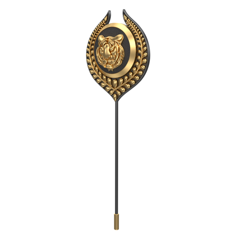Tiger, Leaf Wild Lapel with 18kt Gold & Black Ruthenium Plating on Brass.