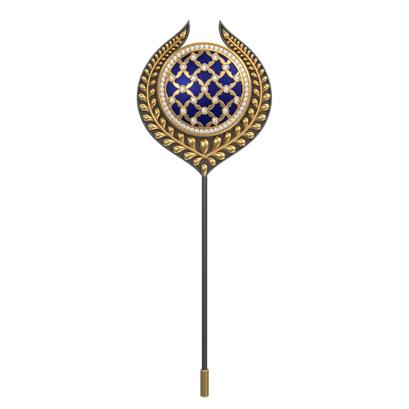 Enchanted Luxe, Leaf Classic Lapel with CZ Diamonds, 18kt Gold & Black Ruthenium Plating and Enamel on Brass.