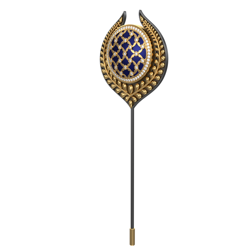 Enchanted Luxe, Leaf Classic Lapel with CZ Diamonds, 18kt Gold & Black Ruthenium Plating and Enamel on Brass.