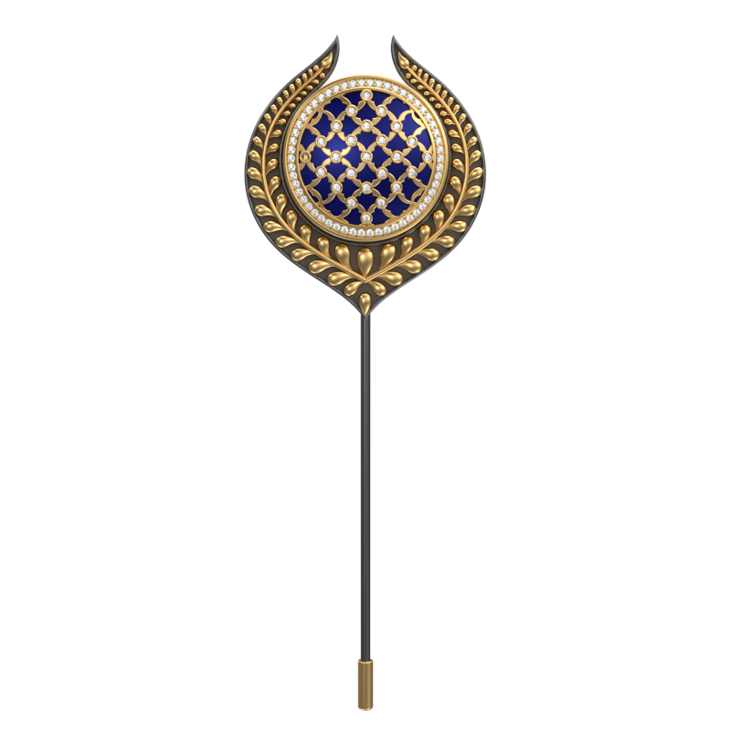 Enchanted Luxe, Leaf Classic Lapel with CZ Diamonds, 18kt Gold & Black Ruthenium Plating and Enamel on Brass.