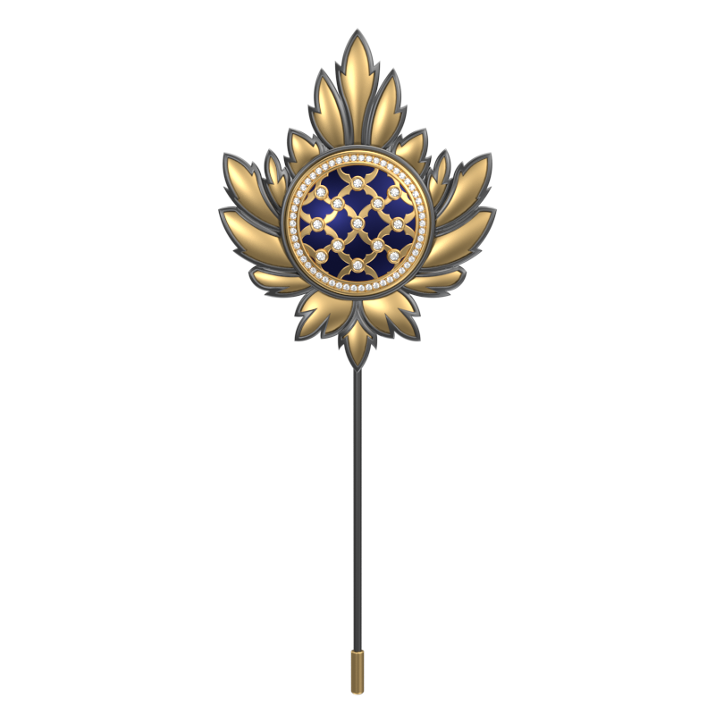 Enchanted Luxe, Maple Classic Lapel with CZ Diamonds, 18kt Gold & Black Ruthenium Plating and Enamel on Brass.