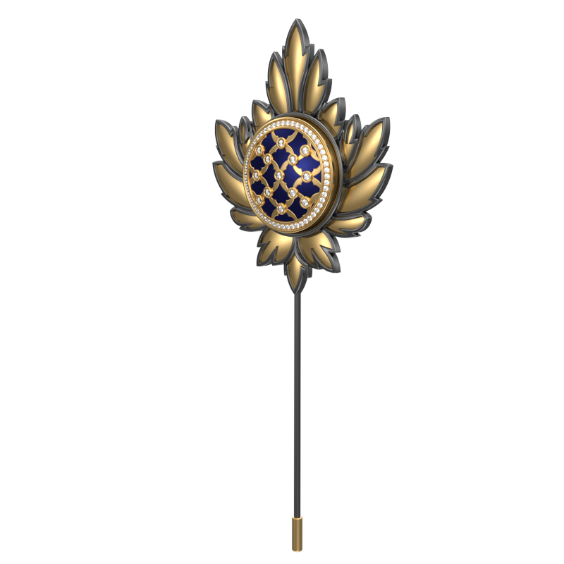 Enchanted Luxe, Maple Classic Lapel with CZ Diamonds, 18kt Gold & Black Ruthenium Plating and Enamel on Brass.