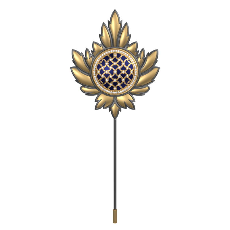 Enchanted Luxe, Maple Classic Lapel with CZ Diamonds, 18kt Gold & Black Ruthenium Plating and Enamel on Brass.