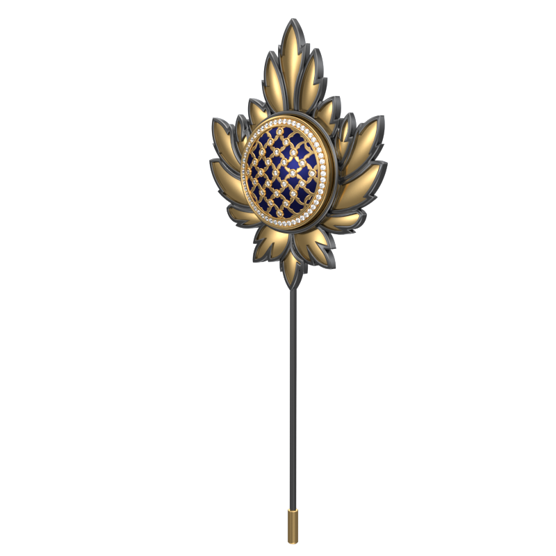 Enchanted Luxe, Maple Classic Lapel with CZ Diamonds, 18kt Gold & Black Ruthenium Plating and Enamel on Brass.