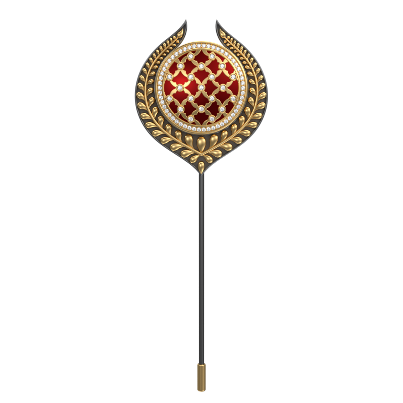 Enchanted Luxe, Leaf Classic Lapel with CZ Diamonds, 18kt Gold & Black Ruthenium Plating and Enamel on Brass.