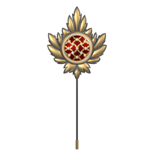 Enchanted Luxe, Maple Classic Lapel with CZ Diamonds, 18kt Gold & Black Ruthenium Plating and Enamel on Brass.