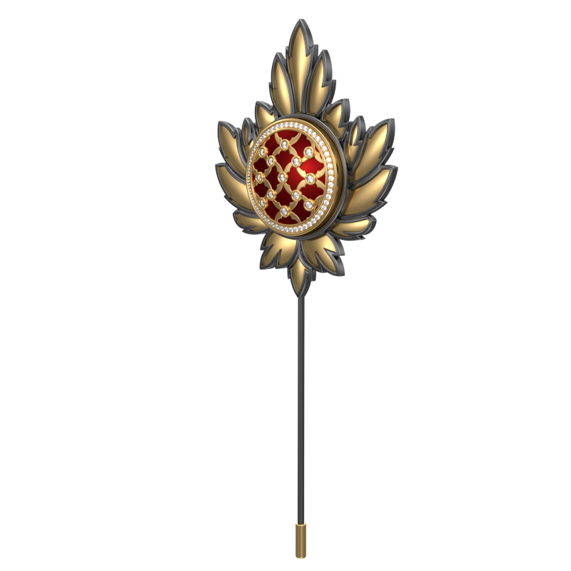 Enchanted Luxe, Maple Classic Lapel with CZ Diamonds, 18kt Gold & Black Ruthenium Plating and Enamel on Brass.