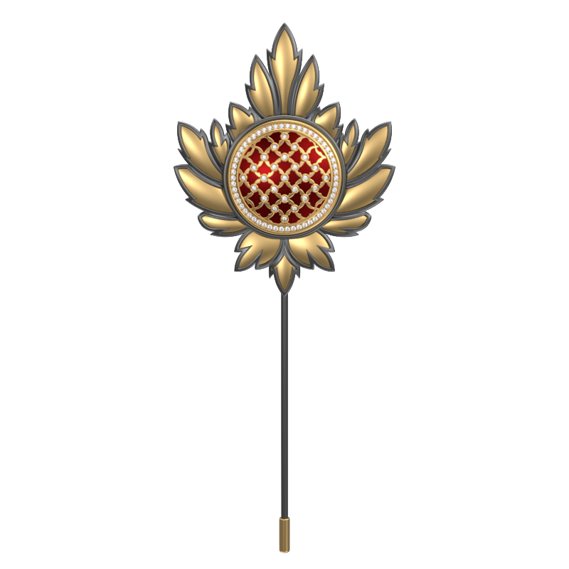 Enchanted Luxe, Maple Classic Lapel with CZ Diamonds, 18kt Gold & Black Ruthenium Plating and Enamel on Brass.