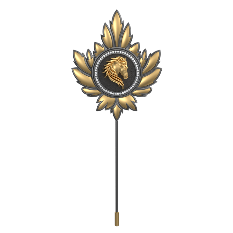 Horse Luxe, Mapel Wild Lapel with CZ Diamonds, 18kt Gold & Black Ruthenium Plating on Brass.