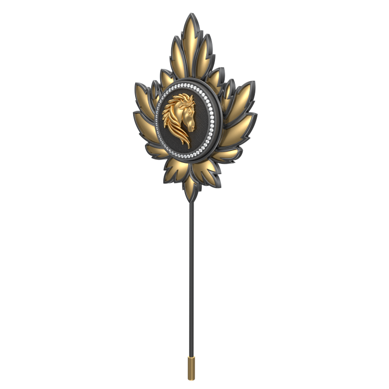 Horse Luxe, Mapel Wild Lapel with CZ Diamonds, 18kt Gold & Black Ruthenium Plating on Brass.