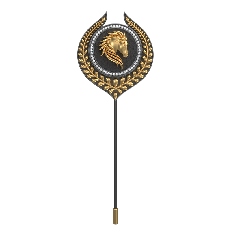 Horse Luxe, Leaf Wild Lapel with CZ Diamonds, 18kt Gold & Black Ruthenium Plating on Brass.