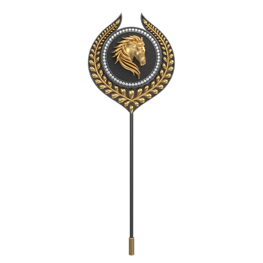Horse Luxe, Leaf Wild Lapel with CZ Diamonds, 18kt Gold & Black Ruthenium Plating on Brass.