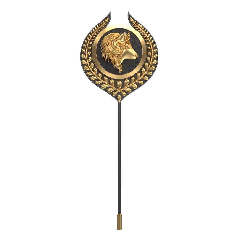 Wolf, Leaf Wild Lapel with 18kt Gold & Black Ruthenium Plating on Brass.