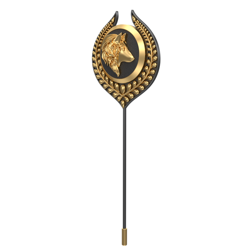 Wolf, Leaf Wild Lapel with 18kt Gold & Black Ruthenium Plating on Brass.
