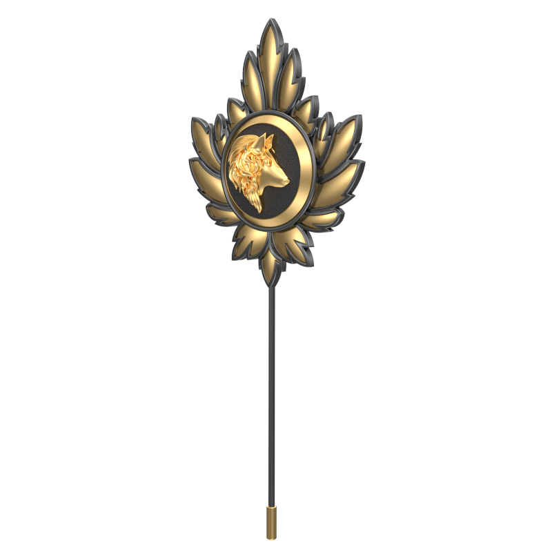 Wolf, Mapel Wild Lapel with 18kt Gold & Black Ruthenium Plating and Enamel on Brass.