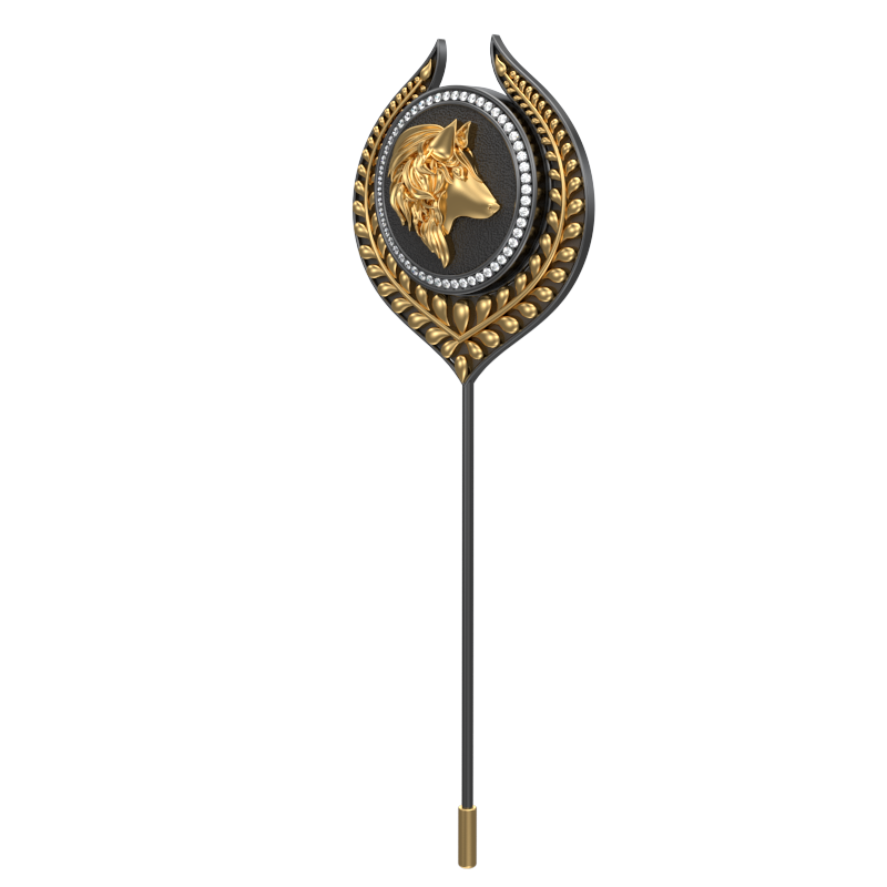 Wolf Luxe, Leaf Wild Lapel with CZ Diamonds, 18kt Gold & Black Ruthenium Plating on Brass.