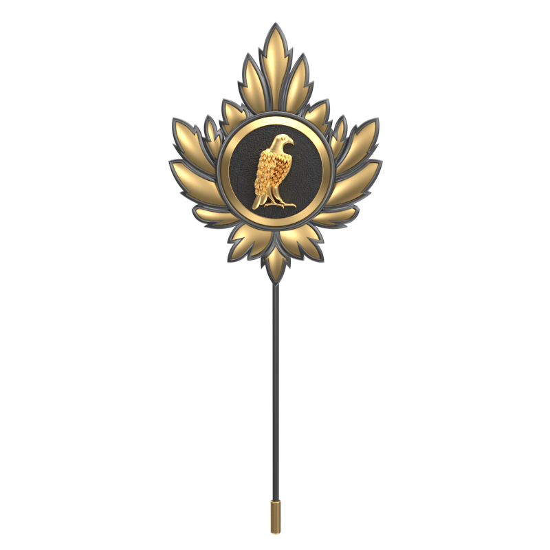 Falcon, Mapel Wild Lapel with 18kt Gold & Black Ruthenium Plating on Brass.