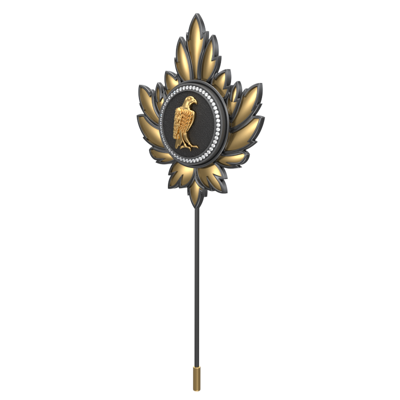Falcon Luxe, Mapel Wild Lapel with CZ Diamonds, 18kt Gold & Black Ruthenium Plating on Brass.