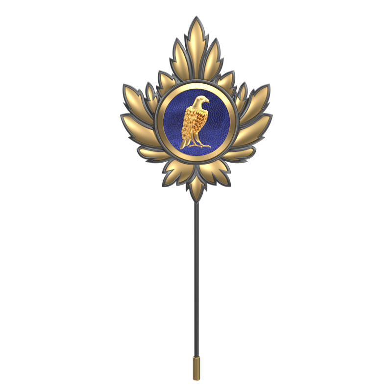 Falcon, Mapel Wild Lapel with 18kt Gold & Black Ruthenium Plating on Brass.
