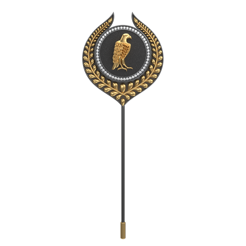 Falcon Luxe, Leaf Wild Lapel with CZ Diamonds, 18kt Gold & Black Ruthenium Plating on Brass .