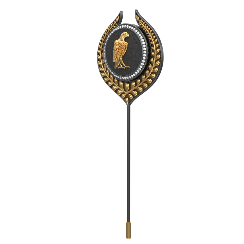 Falcon Luxe, Leaf Wild Lapel with CZ Diamonds, 18kt Gold & Black Ruthenium Plating on Brass .