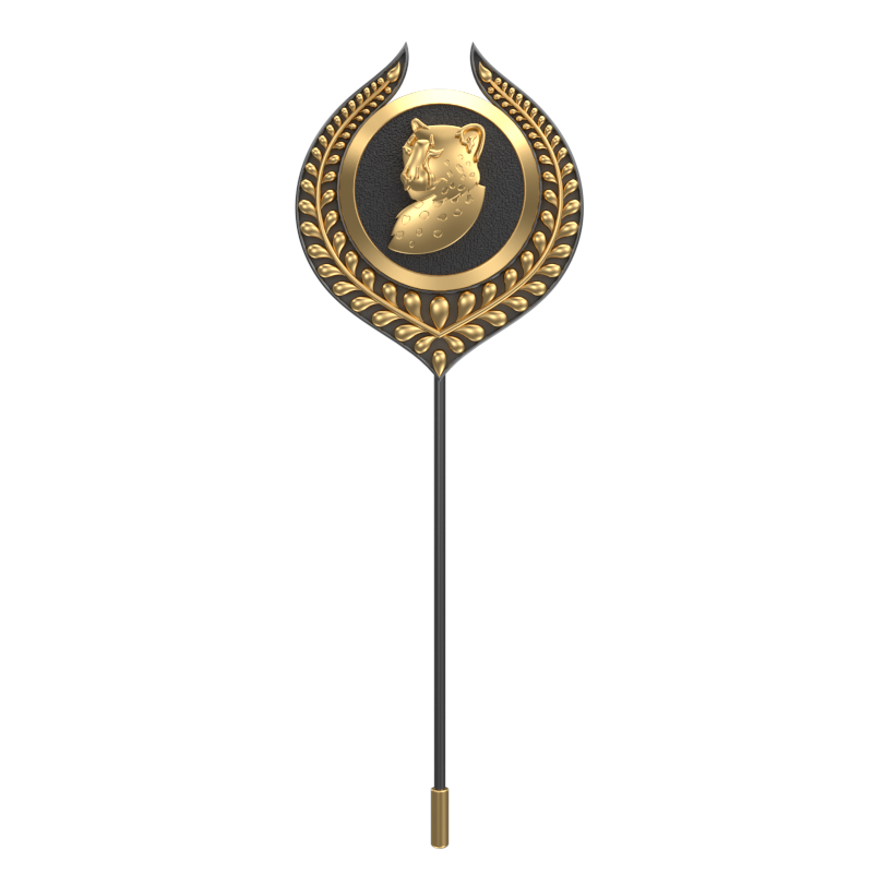 Leopard, Leaf Wild Lapel with 18kt Gold & Black Ruthenium Plating and Enamel on Brass.