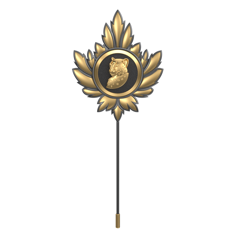 Leopard, Mapel Wild Lapel with 18kt Gold & Black Ruthenium Plating on Brass.