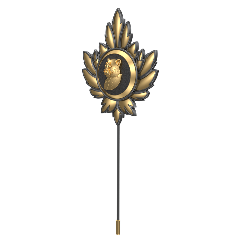 Leopard, Mapel Wild Lapel with 18kt Gold & Black Ruthenium Plating on Brass.