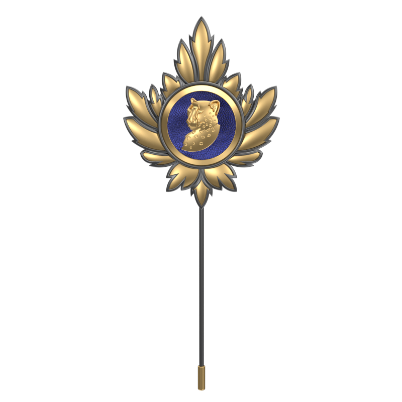 Leopard, Mapel Wild Lapel with 18kt Gold & Black Ruthenium Plating on Brass.