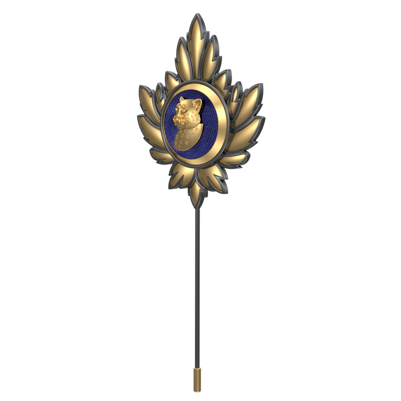 Leopard, Mapel Wild Lapel with 18kt Gold & Black Ruthenium Plating on Brass.