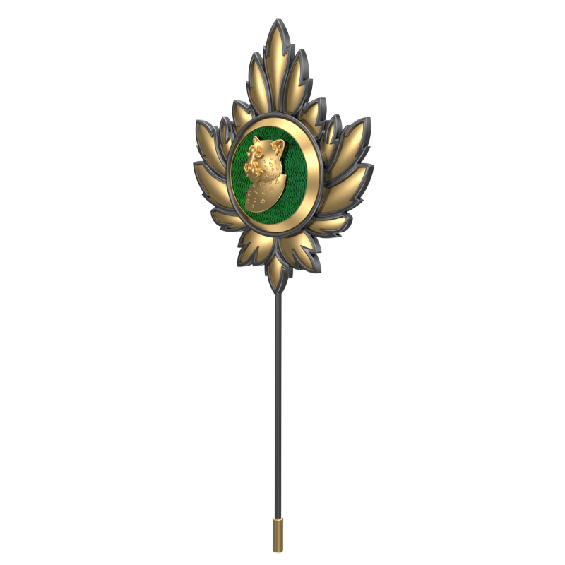 Leopard, Mapel Wild Lapel with 18kt Gold & Black Ruthenium Plating on Brass.