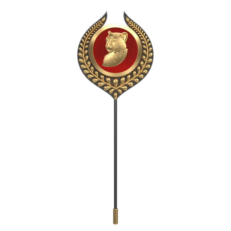 Leopard, Leaf Wild Lapel with 18kt Gold & Black Ruthenium Plating and Enamel on Brass.