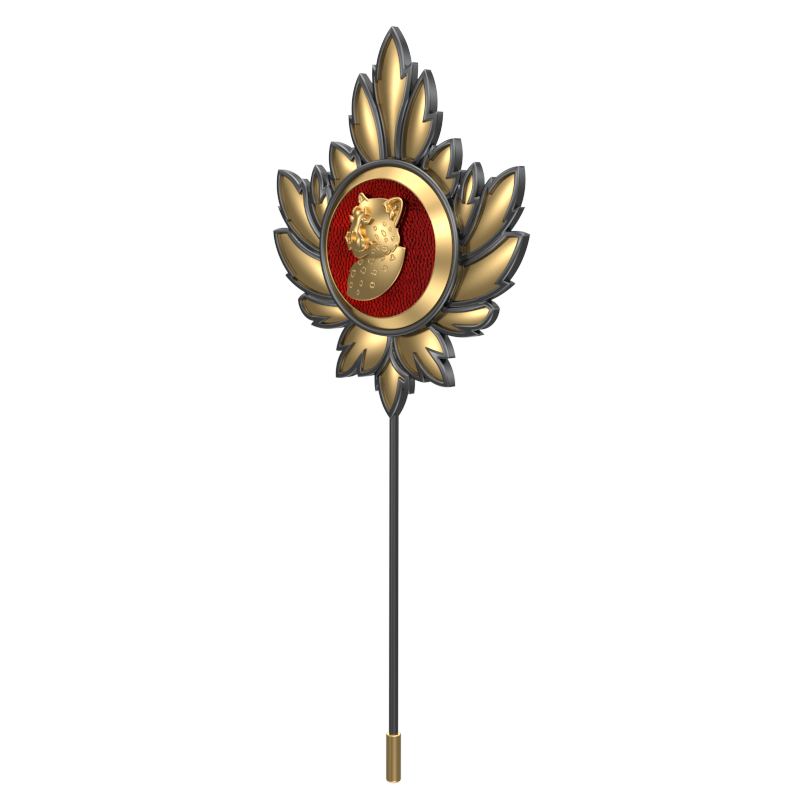 Leopard, Mapel Wild Lapel with 18kt Gold & Black Ruthenium Plating on Brass.