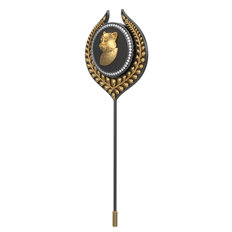 Leopard Luxe, Leaf Wild Lapel with CZ Diamonds, 18kt Gold & Black Ruthenium Plating on Brass.