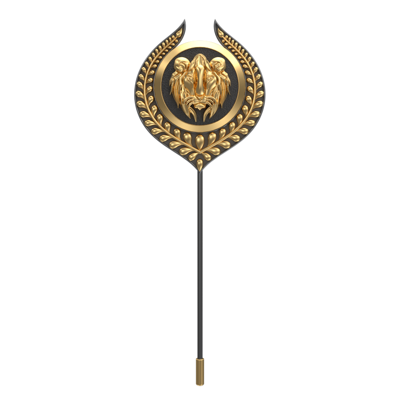 Lion, Leaf Wild Lapel with 18kt Gold & Black Ruthenium Plating on Brass.