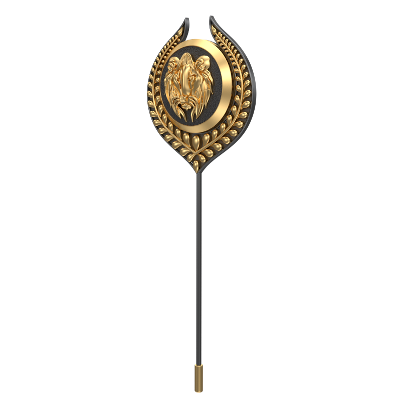 Lion, Leaf Wild Lapel with 18kt Gold & Black Ruthenium Plating on Brass.