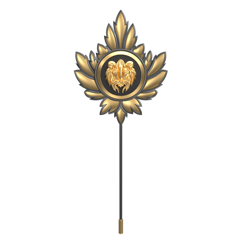 Lion, Mapel Wild Lapel with 18kt Gold & Black Ruthenium Plating on Brass.