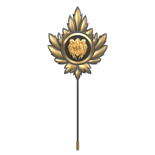 Lion, Mapel Wild Lapel with 18kt Gold & Black Ruthenium Plating on Brass.