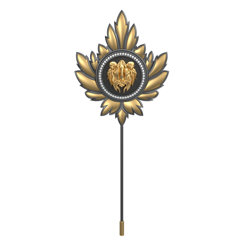 Lion Luxe, Mapel Wild Lapel with CZ Diamonds, 18kt Gold & Black Ruthenium Plating on Brass.