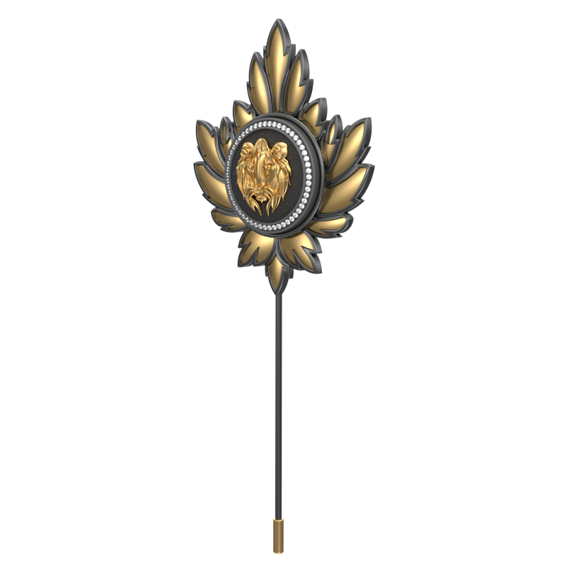 Lion Luxe, Mapel Wild Lapel with CZ Diamonds, 18kt Gold & Black Ruthenium Plating on Brass.