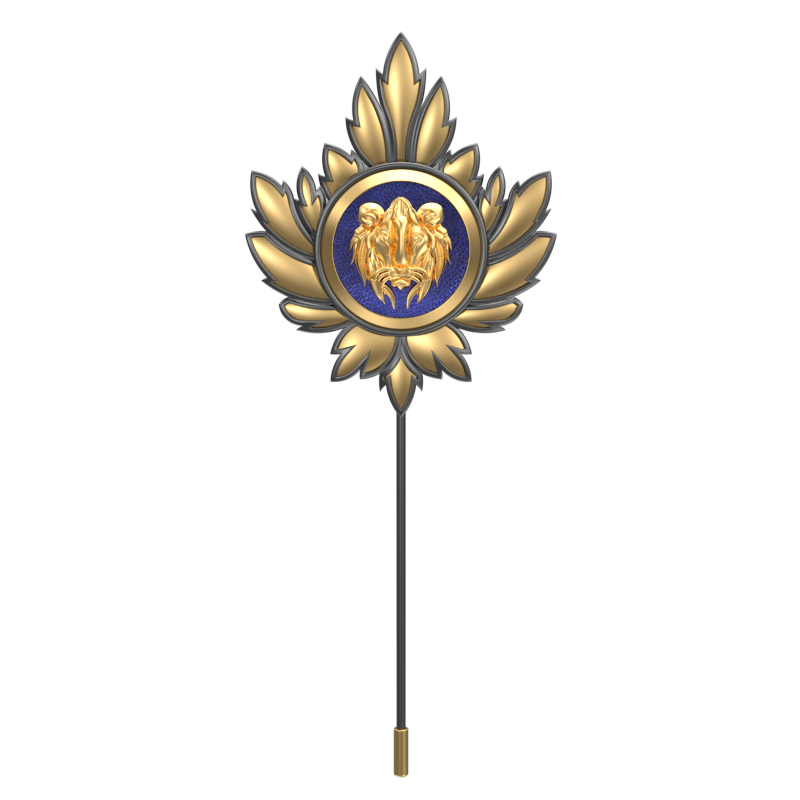 Lion, Mapel Wild Lapel with 18kt Gold & Black Ruthenium Plating on Brass.