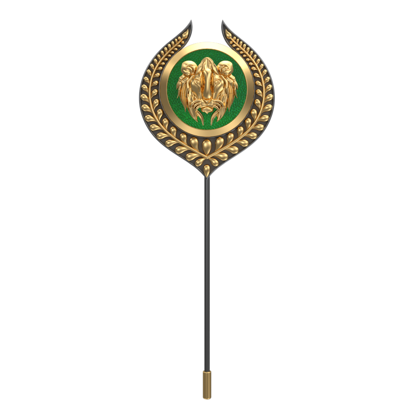Lion, Leaf Wild Lapel with 18kt Gold & Black Ruthenium Plating on Brass.