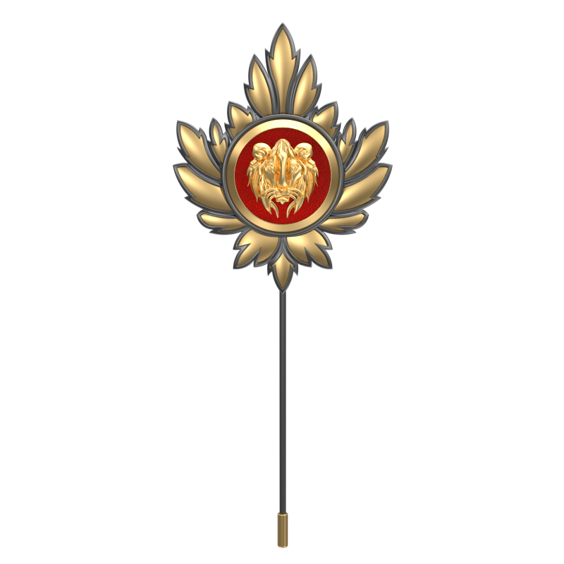 Lion, Mapel Wild Lapel with 18kt Gold & Black Ruthenium Plating on Brass.