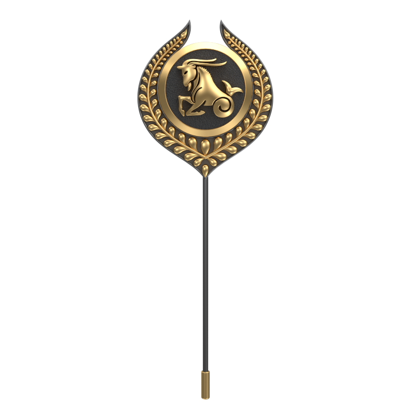 Capricorn Zodiac, Leaf Constellation Lapel with 18kt Gold & Black Ruthenium Plating and Enamel on Brass.