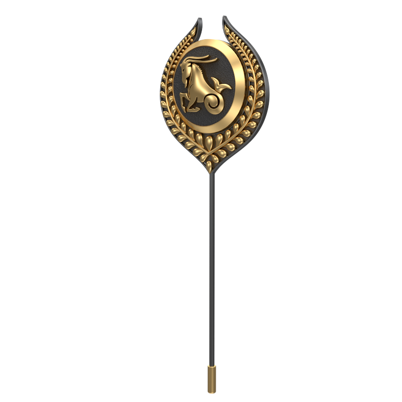 Capricorn Zodiac, Leaf Constellation Lapel with 18kt Gold & Black Ruthenium Plating and Enamel on Brass.